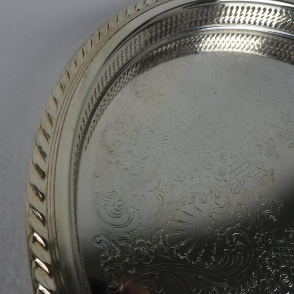 Vintage Silverplate Round Serving Tray 15 inch Diameter Reticulated - Picture 7 of 11